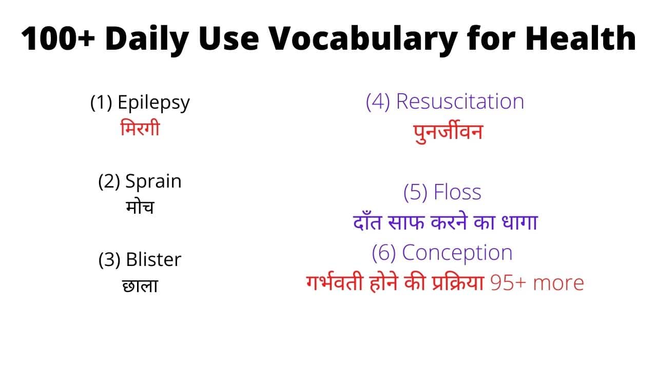 100+ Daily Use Vocabulary for Health