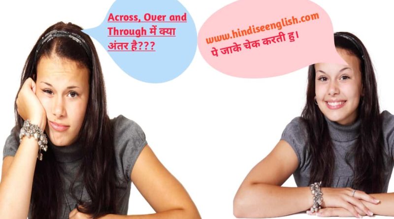 How to use across over and through in Hindi